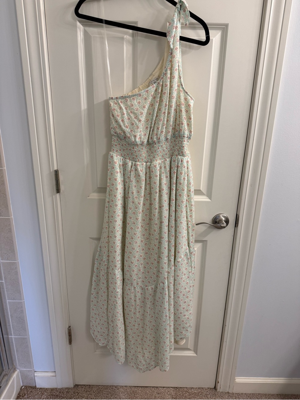 American Eagle Outfitters cream One-Shoulder Floral Maxi Dress